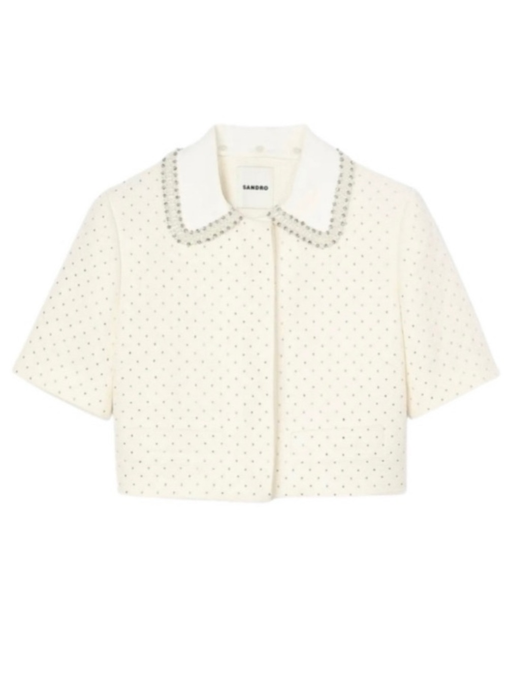 NWT ✨ SANDRO Paris Lahavane Rhinestone Crop Blazer Jacket Blouse Top 34 0 XS - Picture 4 of 14